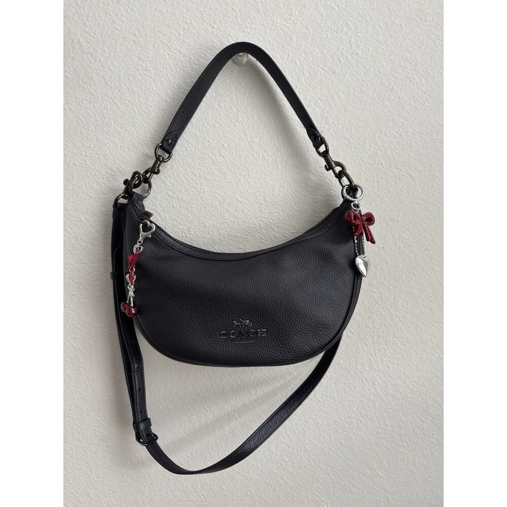 Coach Aria Black Leather Half Moon Crossbody Hobo Shoulder Bag Purse - Picture 5 of 16